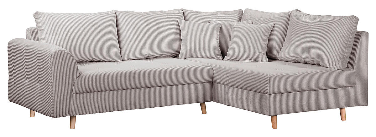 ECKSOFA Ariella Grau Cord  - Naturfarben/Grau, Design, Holz/Textil (231/161cm) - Livetastic