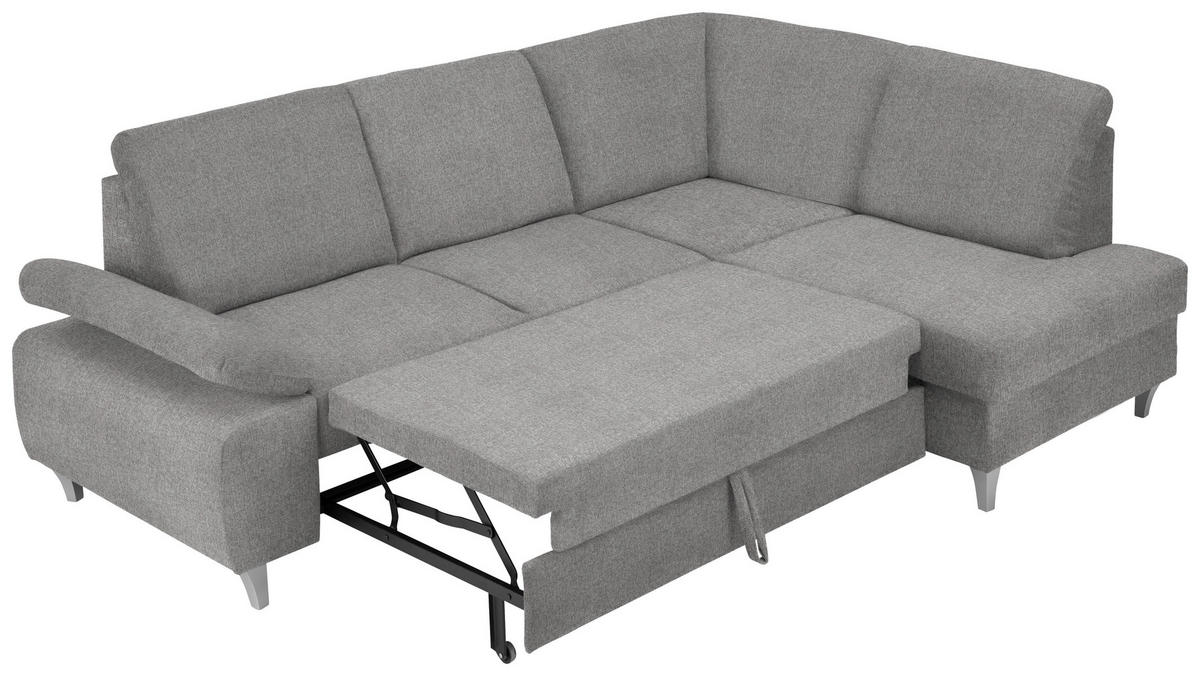 ECKSOFA in Flachgewebe Grau  255/186 cm  - Silberfarben/Grau, KONVENTIONELL, Holz/Textil (255/186cm) - Cantus