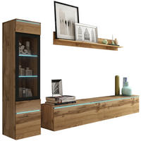 WOHNWAND 3-teilig  in Eiche Wotan  210/130/33 cm  - Eiche Wotan/Grau, LIFESTYLE, Glas/Holzwerkstoff (210/130/33cm) - P & B