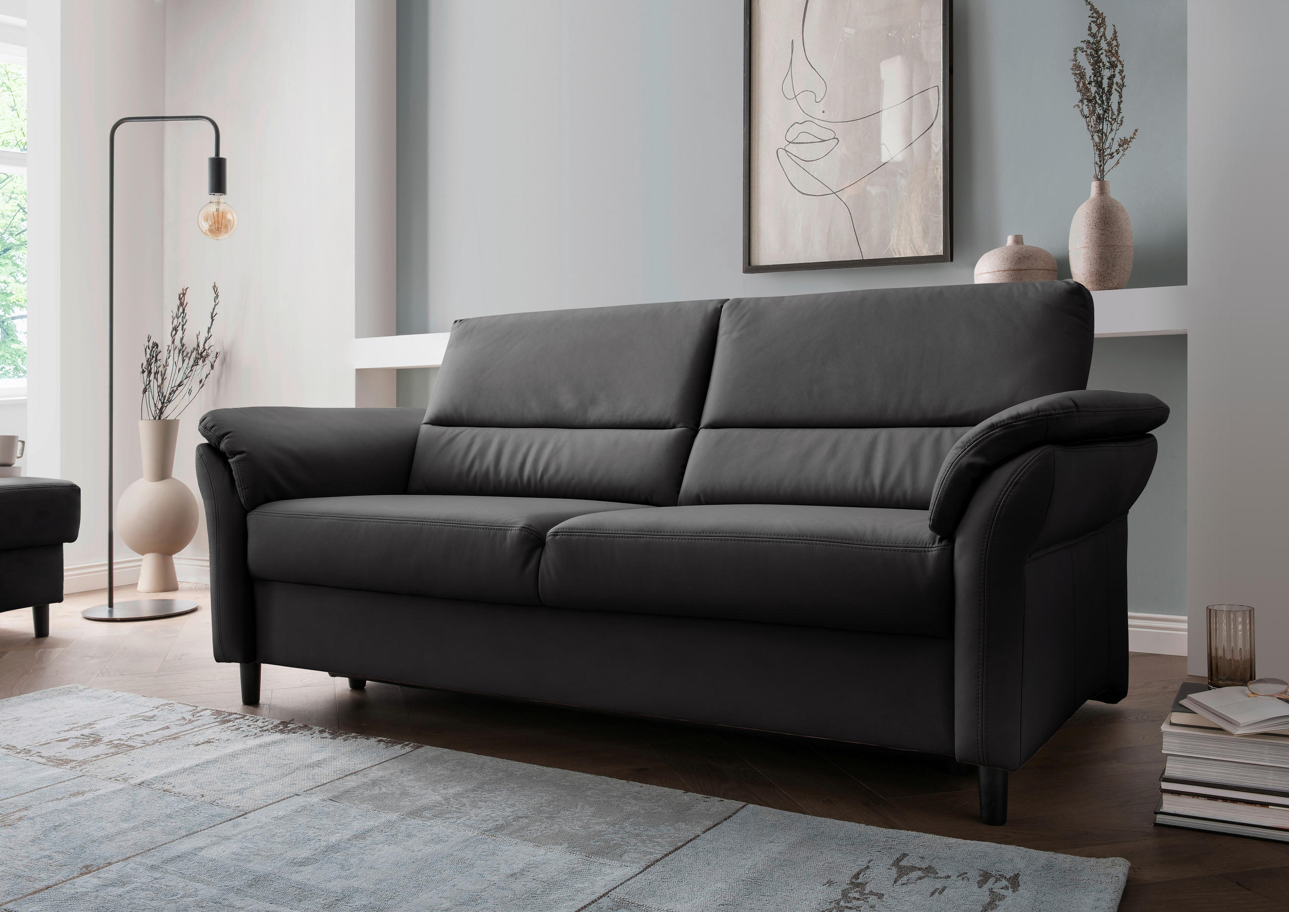 3-SITZER-SOFA Lederlook Schwarz  - Schwarz, MODERN, Holz/Textil (192/90/89cm) - Livetastic