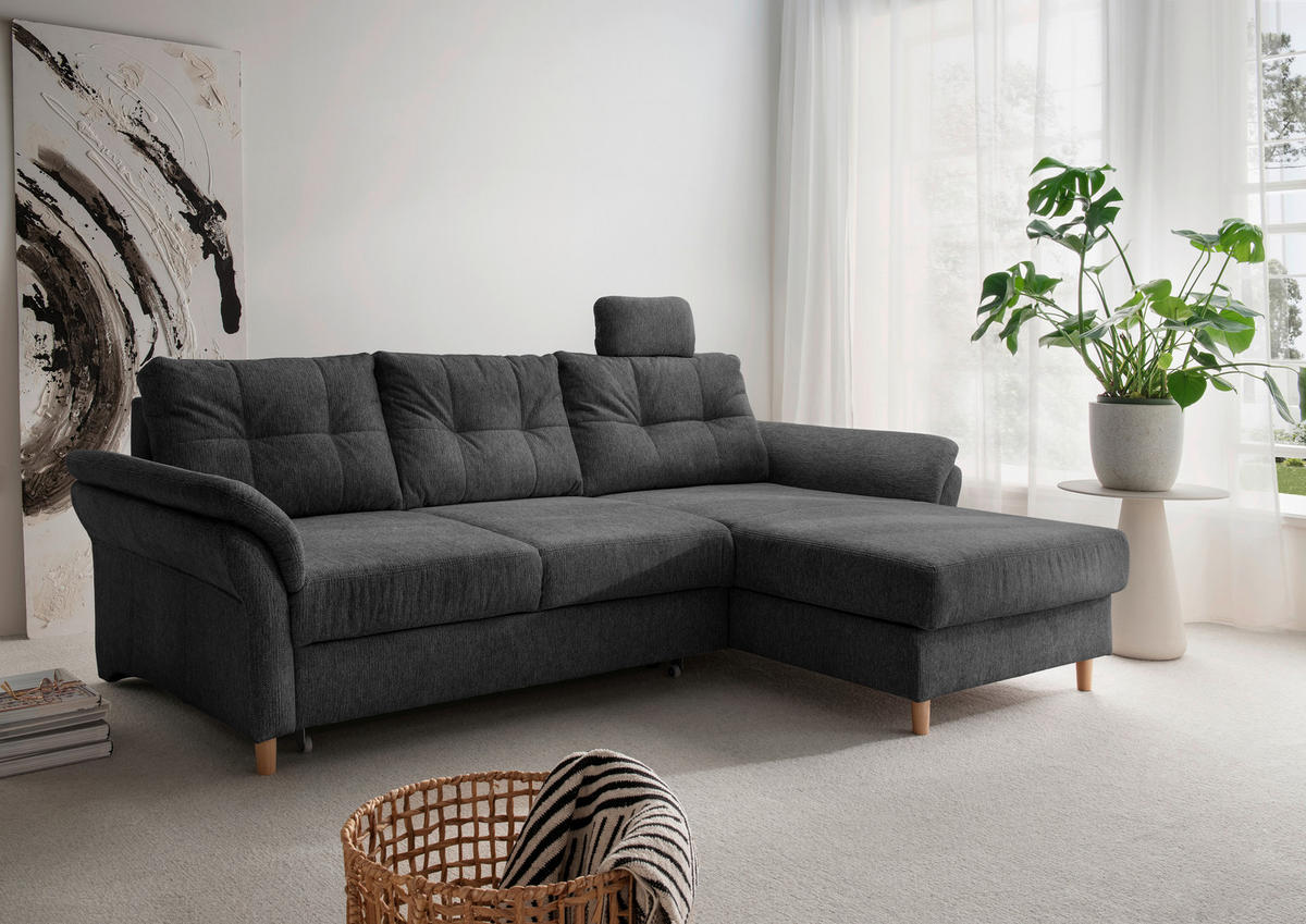 ECKSOFA in Chenille Anthrazit  - Anthrazit/Naturfarben, Modern, Holz/Textil (250/176cm) - Livetastic