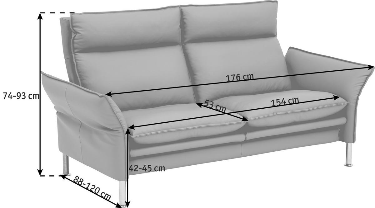 2-SITZER-SOFA in Echtleder Grau  - Chromfarben/Grau, Konventionell, Leder/Metall (176/93/120cm) - Erpo