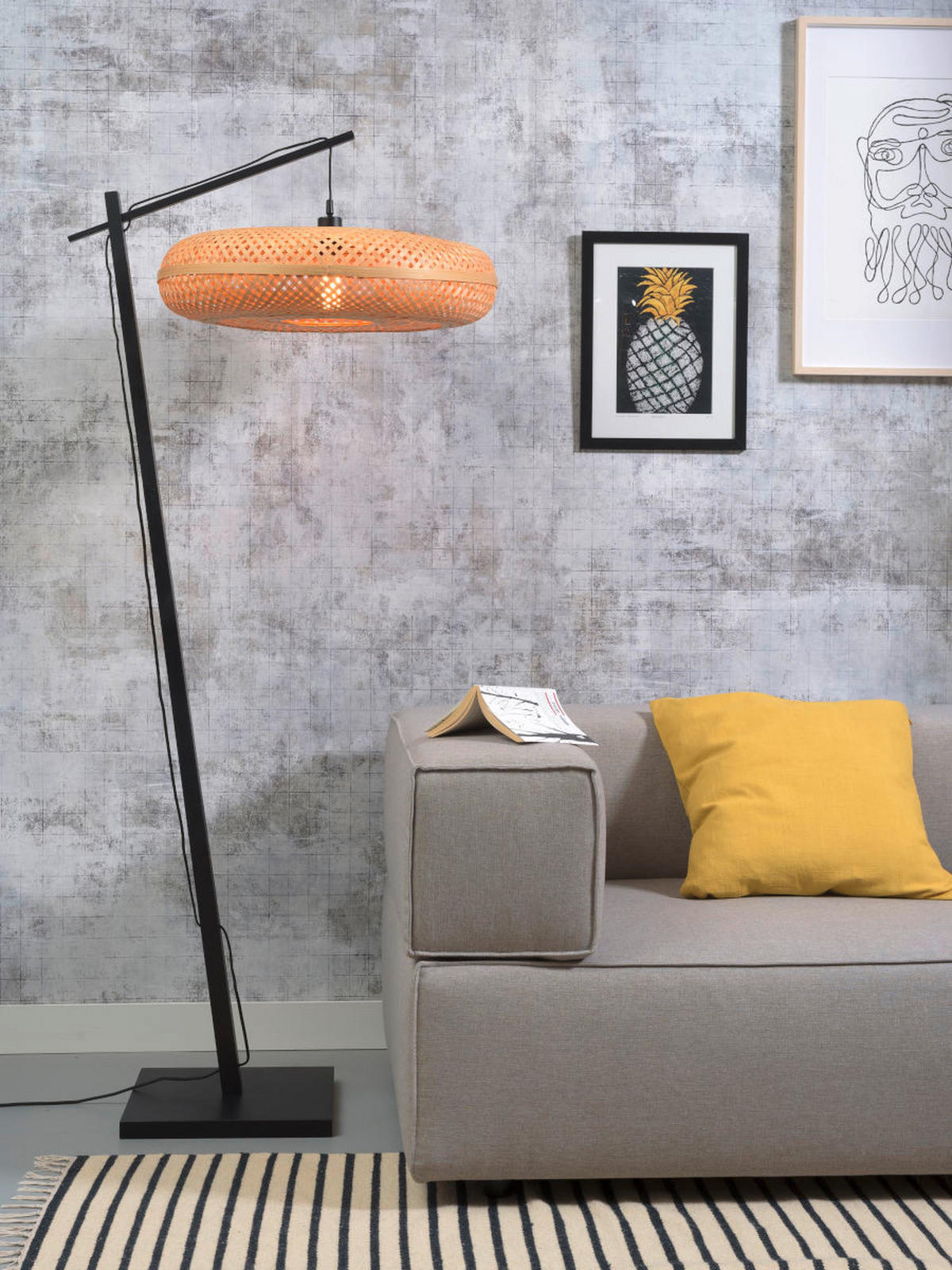 GOLVLAMPA GOOD&MOJO  77/77/176 cm    - svart/naturfärgad, Trend (77/77/176cm) - Good & Mojo