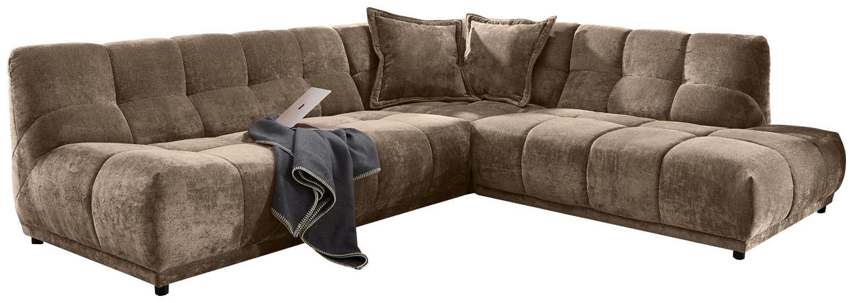 ECKSOFA ITALIA in Chenille Braun  284/250 cm  - Schwarz/Braun, MODERN, Kunststoff/Textil (284/250cm) - Livetastic