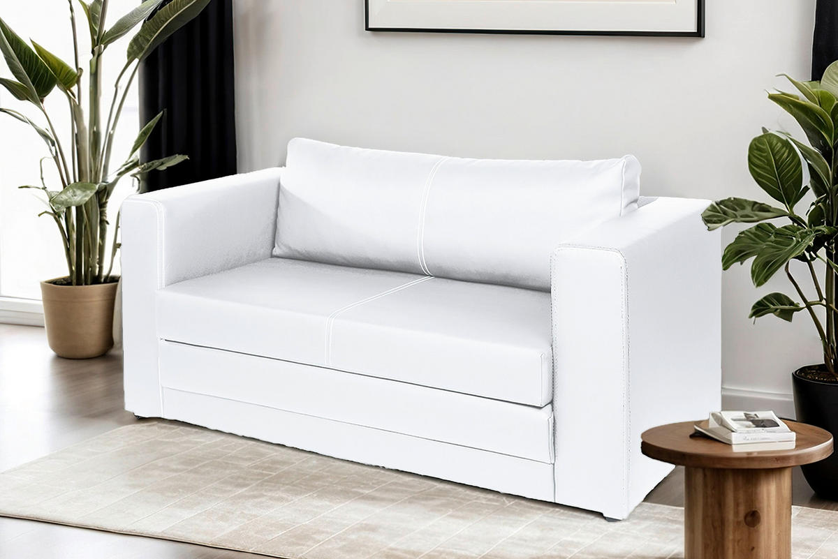 SCHLAFSOFA Lederlook Weiß  - Schwarz/Weiß, Design, Kunststoff/Textil (150/78/70cm) - Livetastic