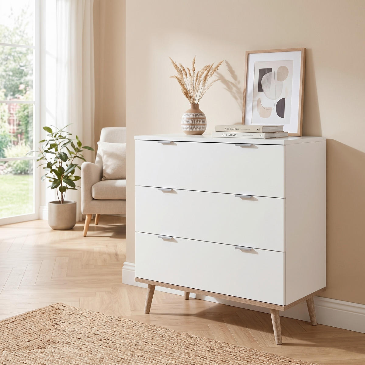 KOMMODE , 80/86,5/40 cm, 3 Schublade(n)  - Silberfarben/Weiß, KONVENTIONELL, Holz/Holzwerkstoff (80/86,5/40cm) - MID.YOU