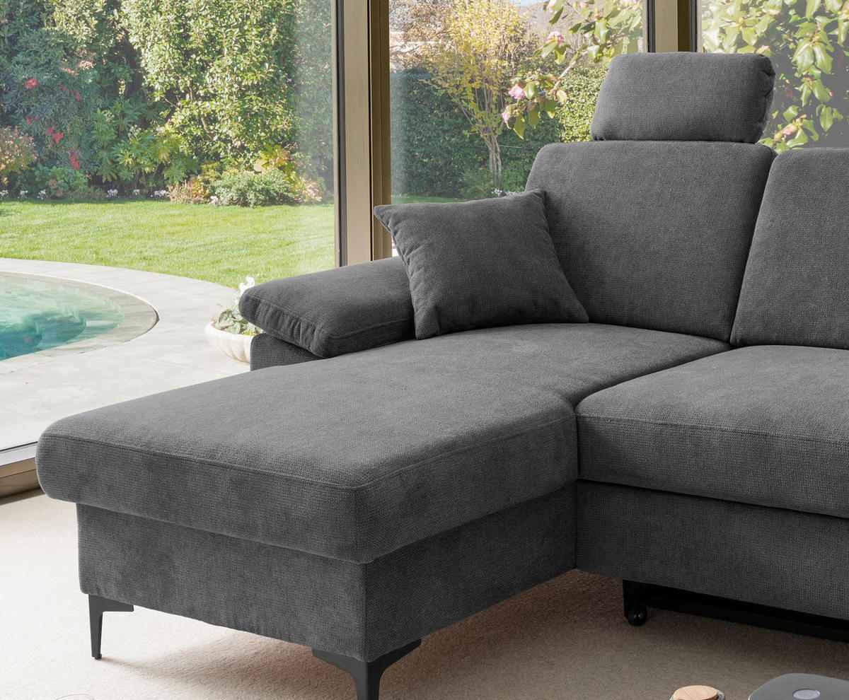 ECKSOFA Chenille Anthrazit  - Anthrazit/Schwarz, Konventionell, Textil/Metall (151/245cm) - Livetastic