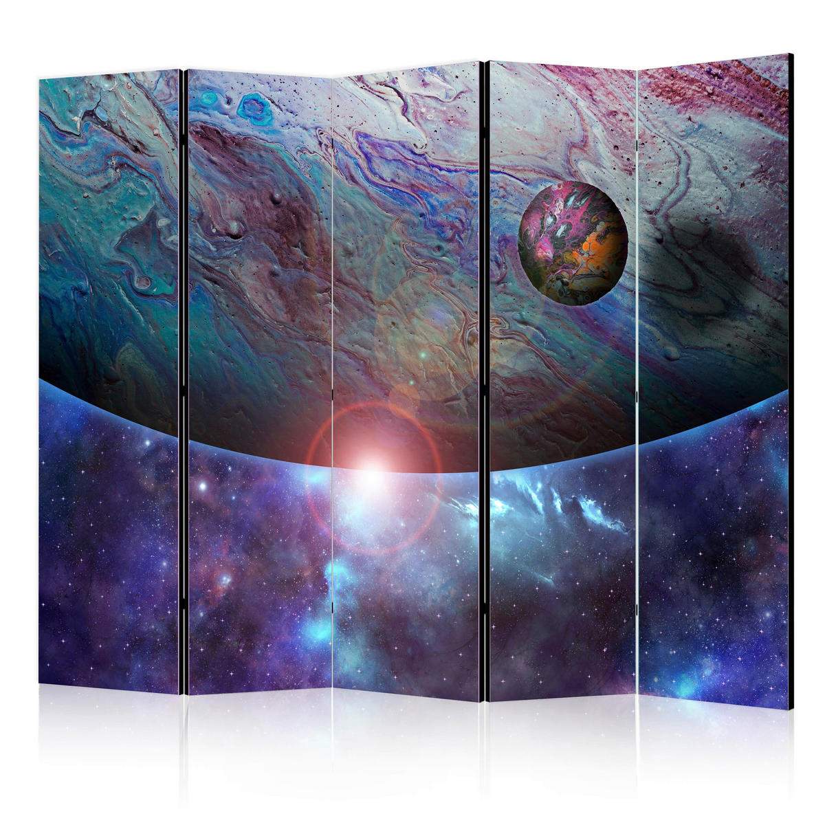 PARAVENT mit 5  Flügel - Blau/Lila, Basics, Holz/Textil (225/172/3cm) - artgeist