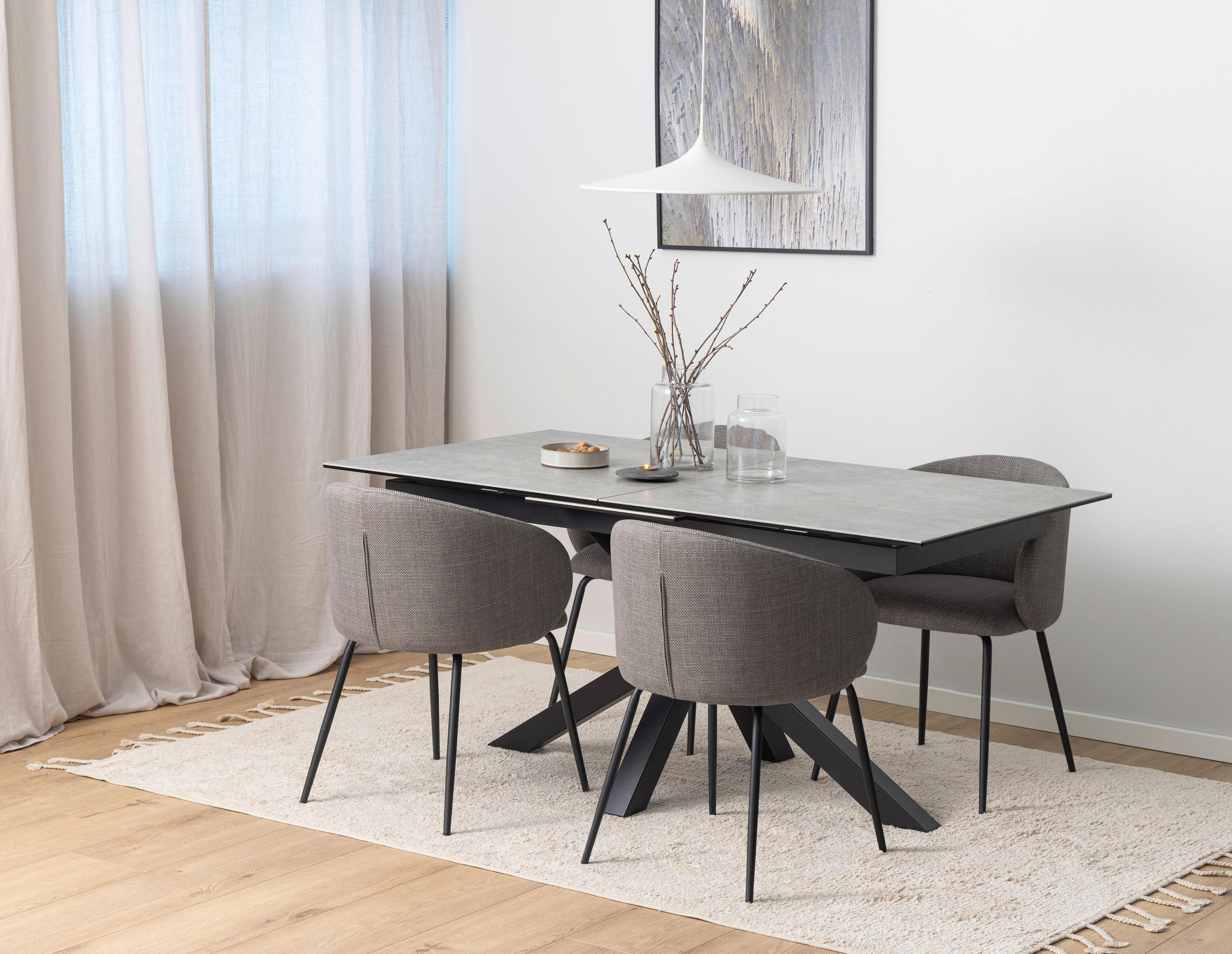ESSTISCH Grau rechteckig ausziehbar - Schwarz/Grau, Trend, Keramik/Metall (168-210/90/76cm) - MID.YOU