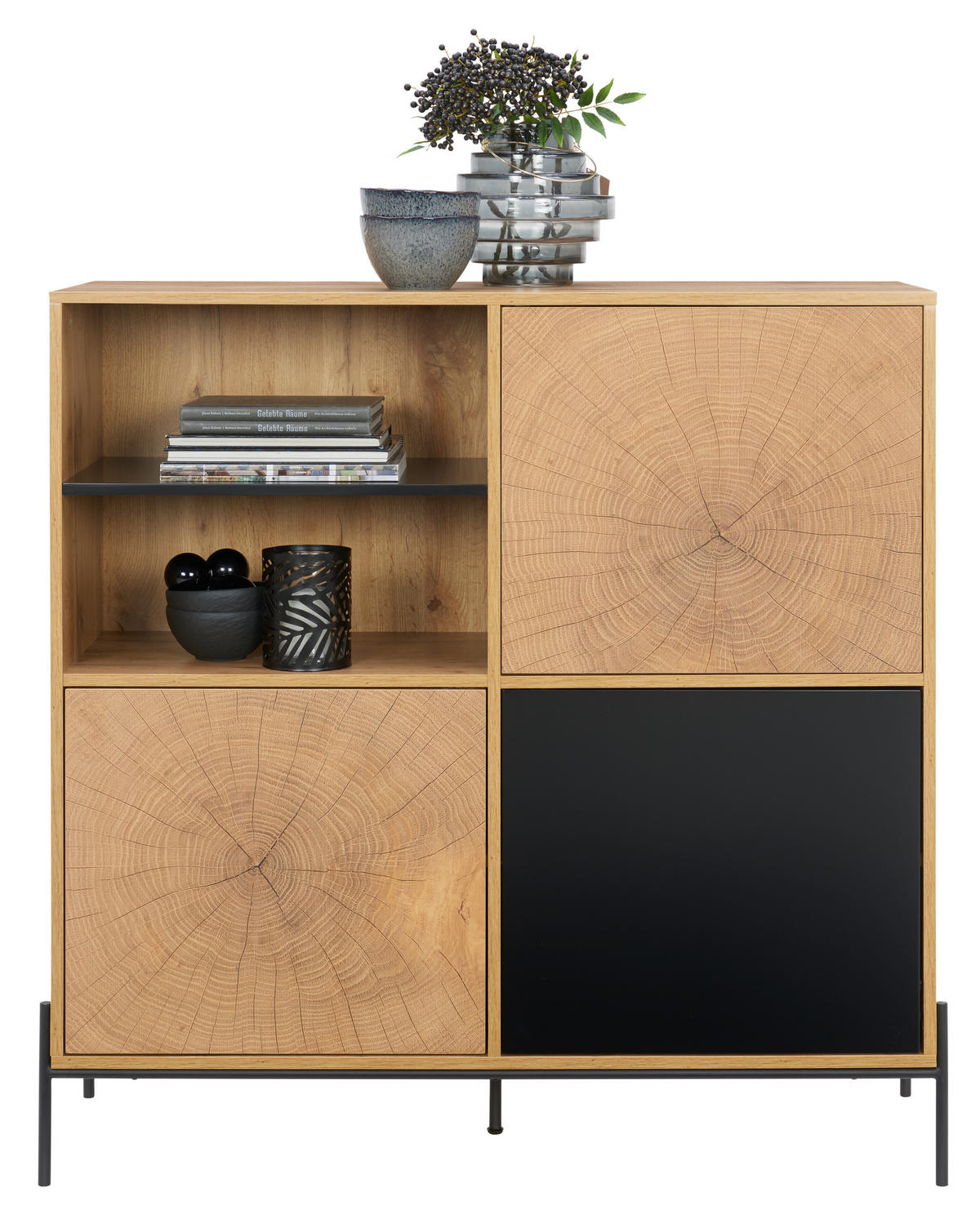 KOMMODE  in 110/114/40 cm  - Eichefarben/Schwarz, Design, Holzwerkstoff/Metall (110/114/40cm) - Carryhome