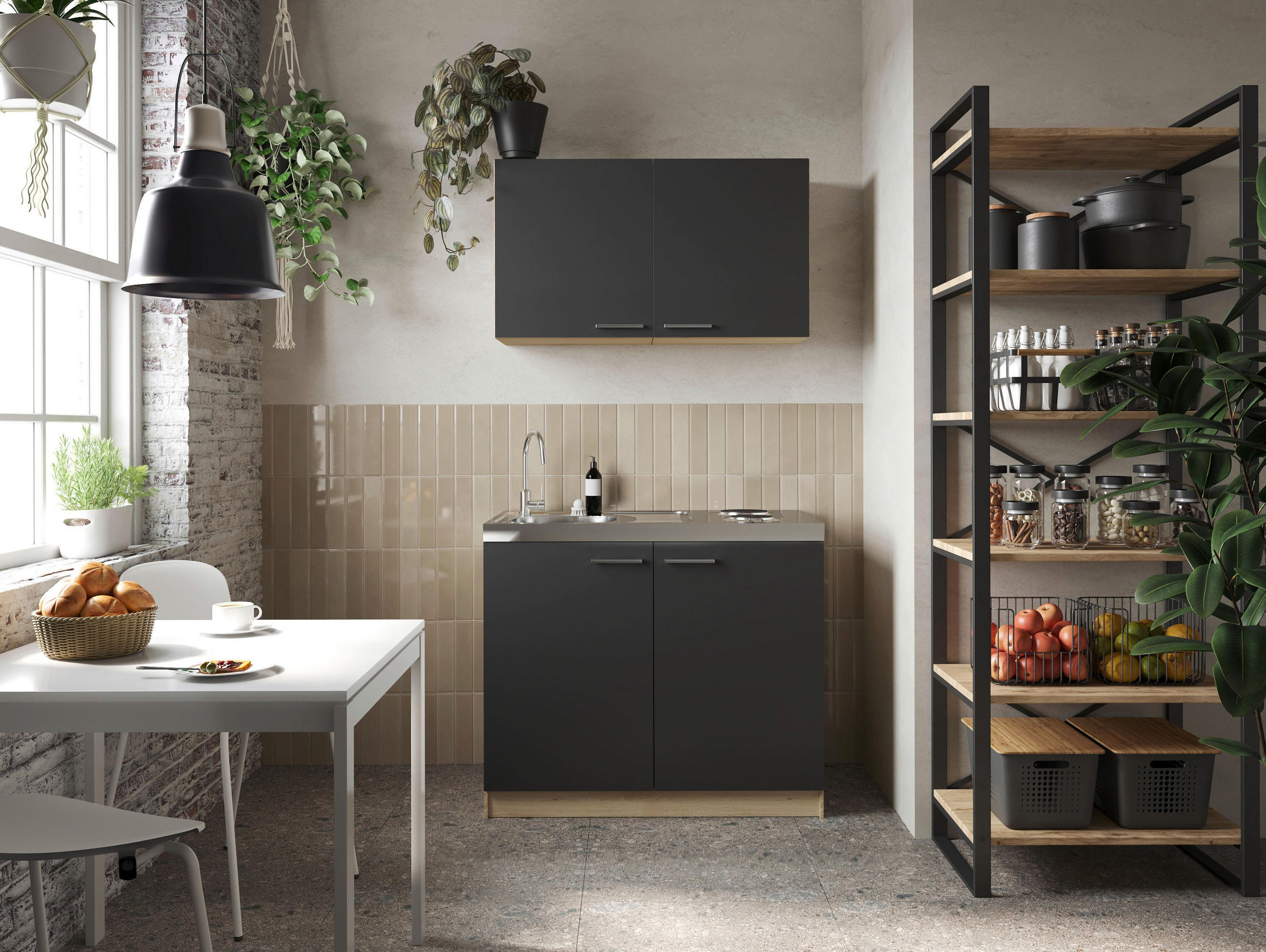 MINIKÖK 100 cm   i svart, ekfärgad  - silver/svart, Basics, metall/trämaterial (100cm) - Respekta