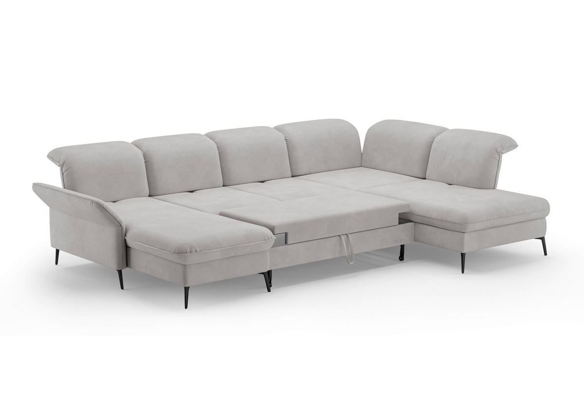 WOHNLANDSCHAFT in Flachgewebe Silberfarben  - Silberfarben/Schwarz, Konventionell, Textil/Metall (198/359/231cm) - Sit & More