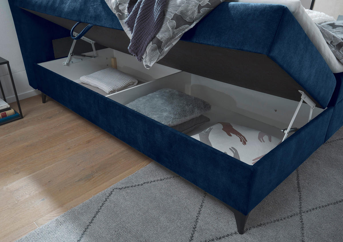 BOXBETT 180/200 cm,  in Blau, gepolstertes Kopfteil, Bettkasten, Topper,  - Blau/Schwarz, MODERN, Holzwerkstoff/Kunststoff (180/200cm) - MID.YOU