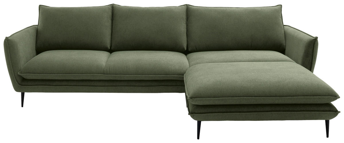 ECKSOFA Grün Webstoff  - Schwarz/Grün, KONVENTIONELL, Textil/Metall (304/196cm) - Hom`in