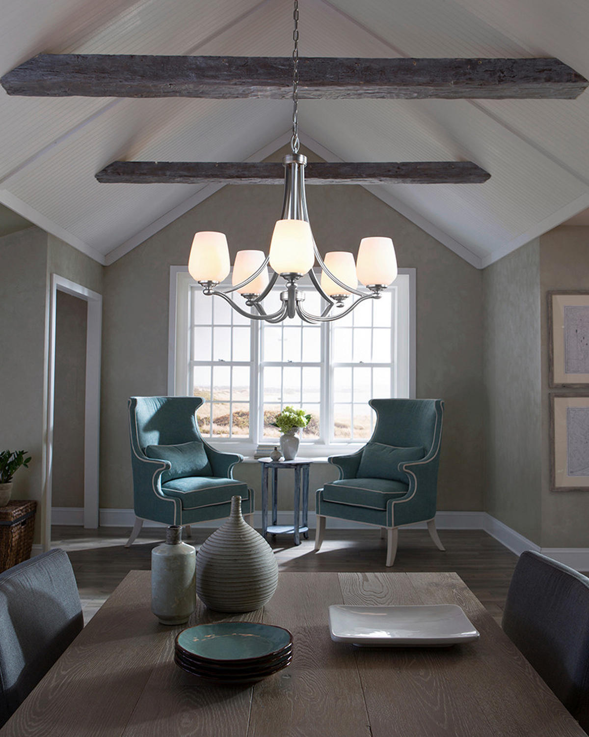 KRONLEUCHTER 66/70.2 cm    - Nickelfarben, Konventionell, Glas/Metall (66/70.2cm) - Elstead Lighting