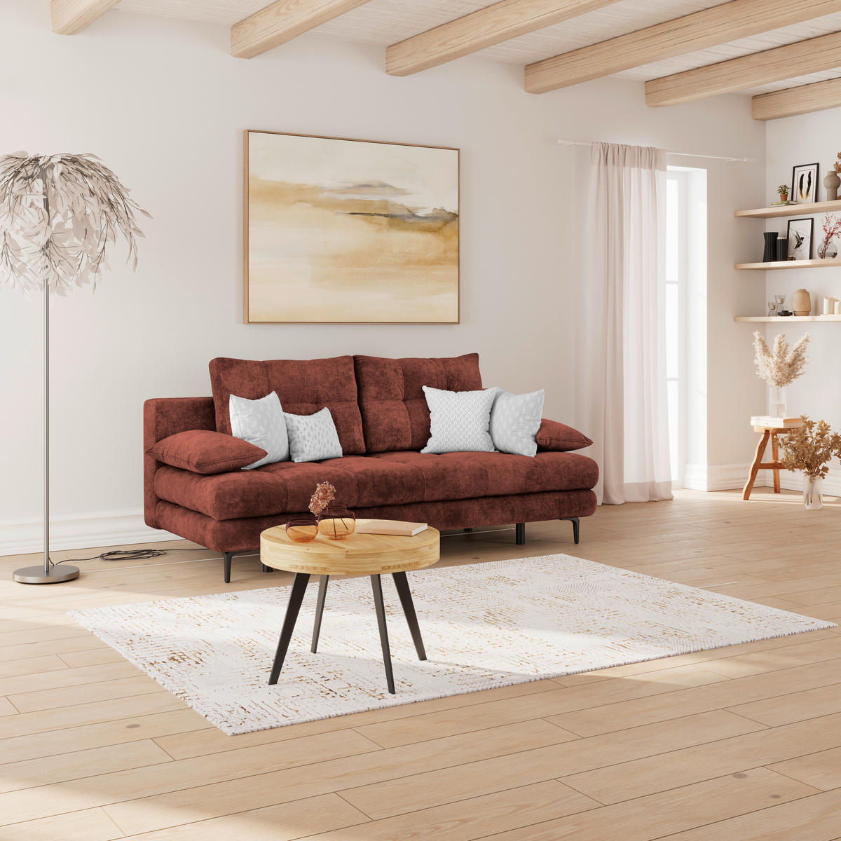 SCHLAFSOFA  mit Liegefunktion, Schlafen auf Sitzhöhe, Rücken echt Chenille Bordeaux  - Bordeaux/Schwarz, KONVENTIONELL, Textil/Metall (203/94/96cm) - Carryhome