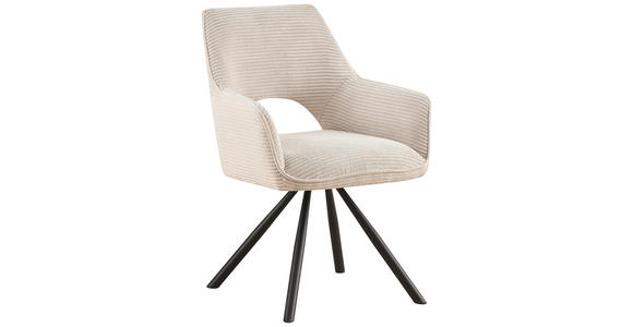 ARMLEHNSTUHL  Stoffauswahl, inklusive Armlehnen, Sitzfläche 180° drehbar, automatische Rückholfunktion Cord  - Creme/Schwarz, Design, Textil/Metall (60/85/63cm) - Hom`in