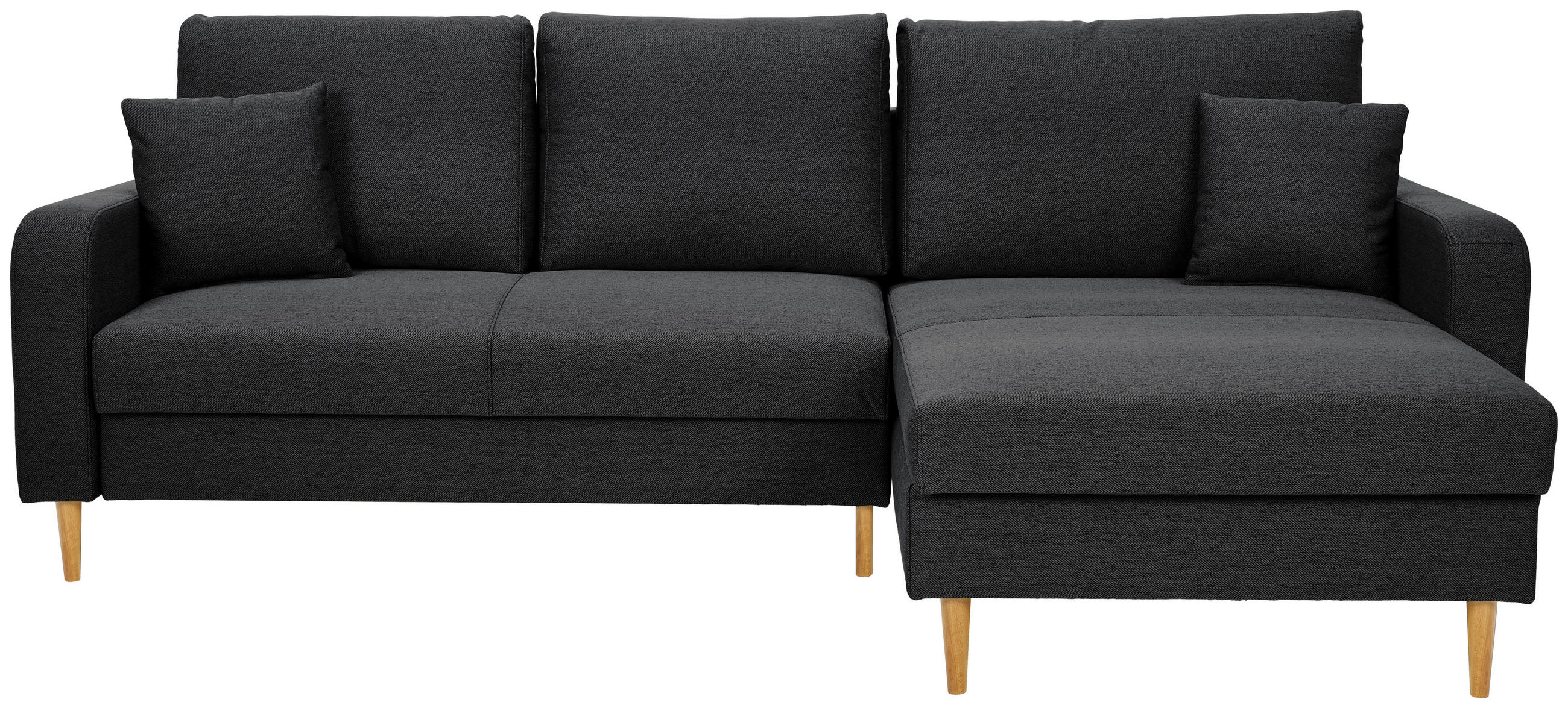 ECKSOFA in Flachgewebe Schwarz - Eiche Wotan/Schwarz, Konventionell, Holz/Textil (255/157cm) - Carryhome
