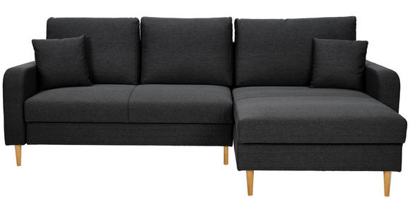 ECKSOFA in Flachgewebe Schwarz - Eiche Wotan/Schwarz, KONVENTIONELL, Holz/Textil (255/157cm) - Carryhome