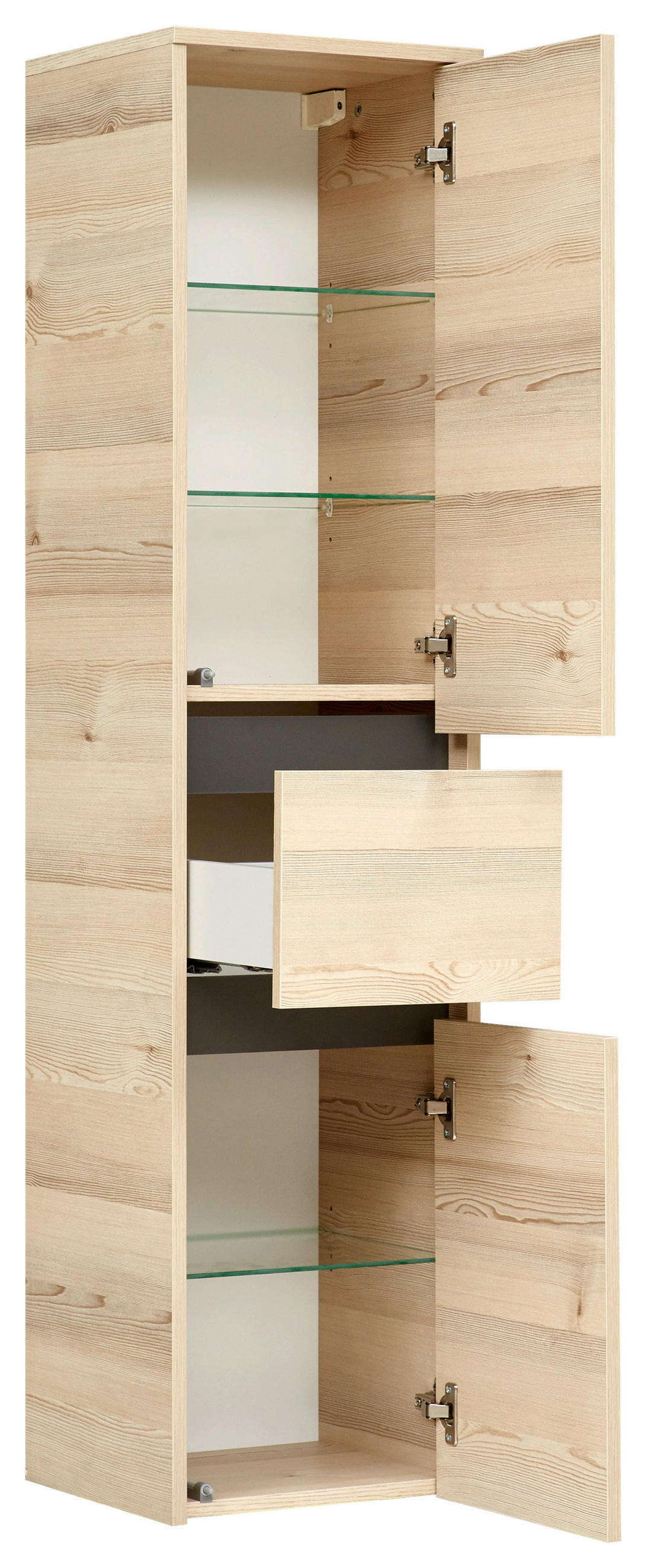 SREDNJE VISOKA OMARA 35/145,6/33 cm  - barve pinije/svetlo siva, Konvencionalno, steklo/leseni material (35/145,6/33cm) - Xora