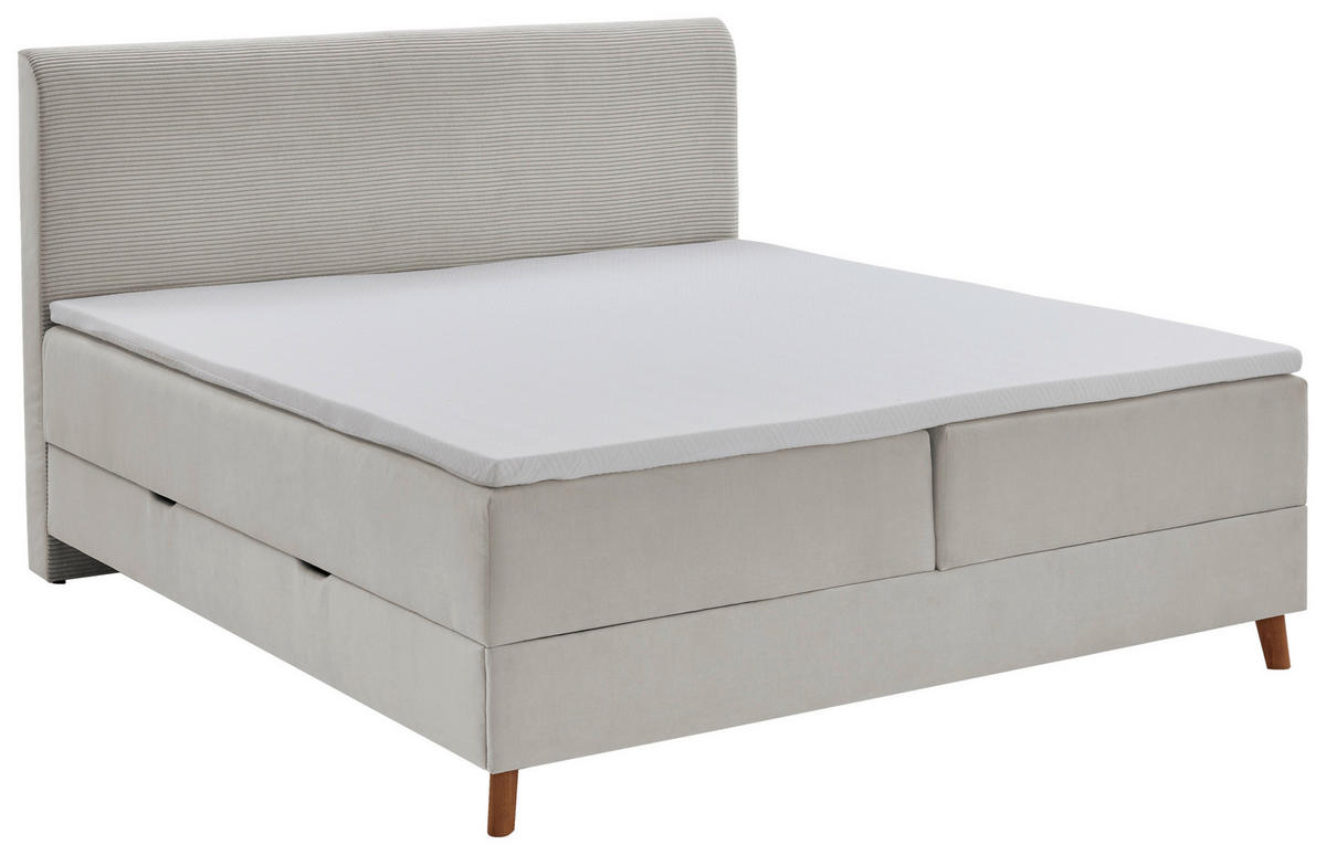 BOXSPRINGBETT 180/200 cm,  in Beige, Bettkasten, Topper, H3 = fest  - Eichefarben/Beige, Design, Holz/Textil (180/200cm) - Boxxx