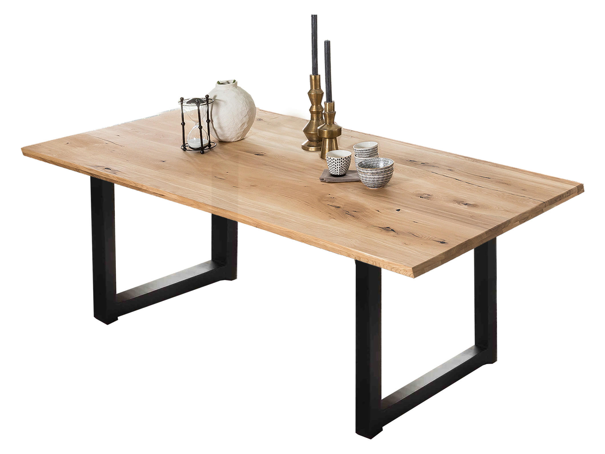ESSTISCH 240/100/75 cm Echtholz  Holz, Metall rechteckig Naturfarben, Schwarz  - Schwarz/Naturfarben, MODERN, Holz/Metall (240/100/75cm) - MID.YOU