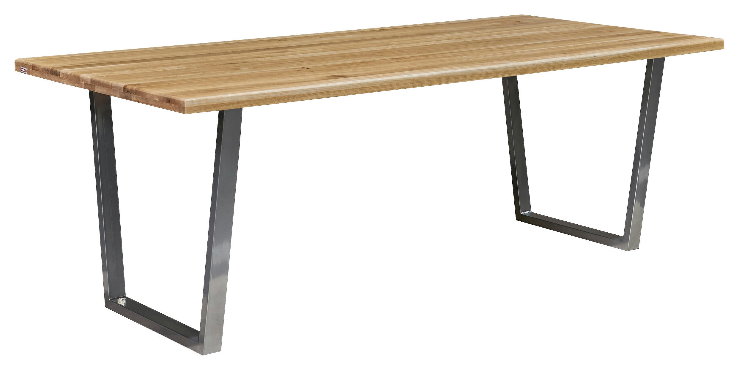 ESSTISCH Eiche massiv rechteckig Silberfarben, Eichefarben  - Eichefarben/Silberfarben, MODERN, Holz/Metall (220/100/76cm) - Boxxx