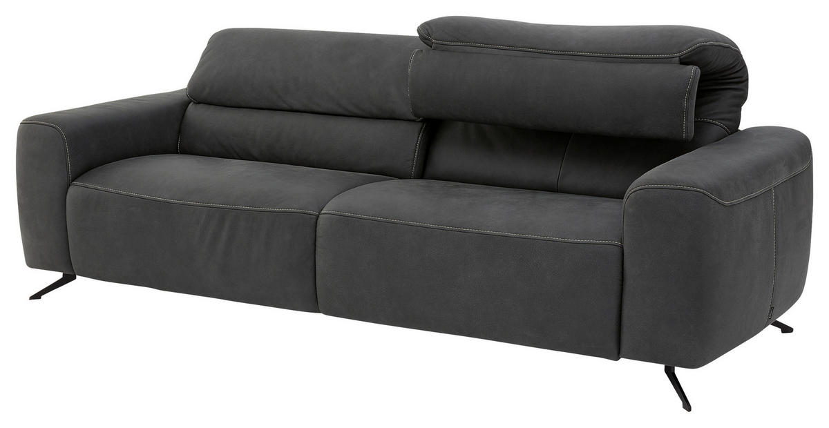3-SITZER-SOFA Echtleder Graphitfarben  - Beige/Schwarz, Design, Leder/Metall (232/82/96cm) - Musterring