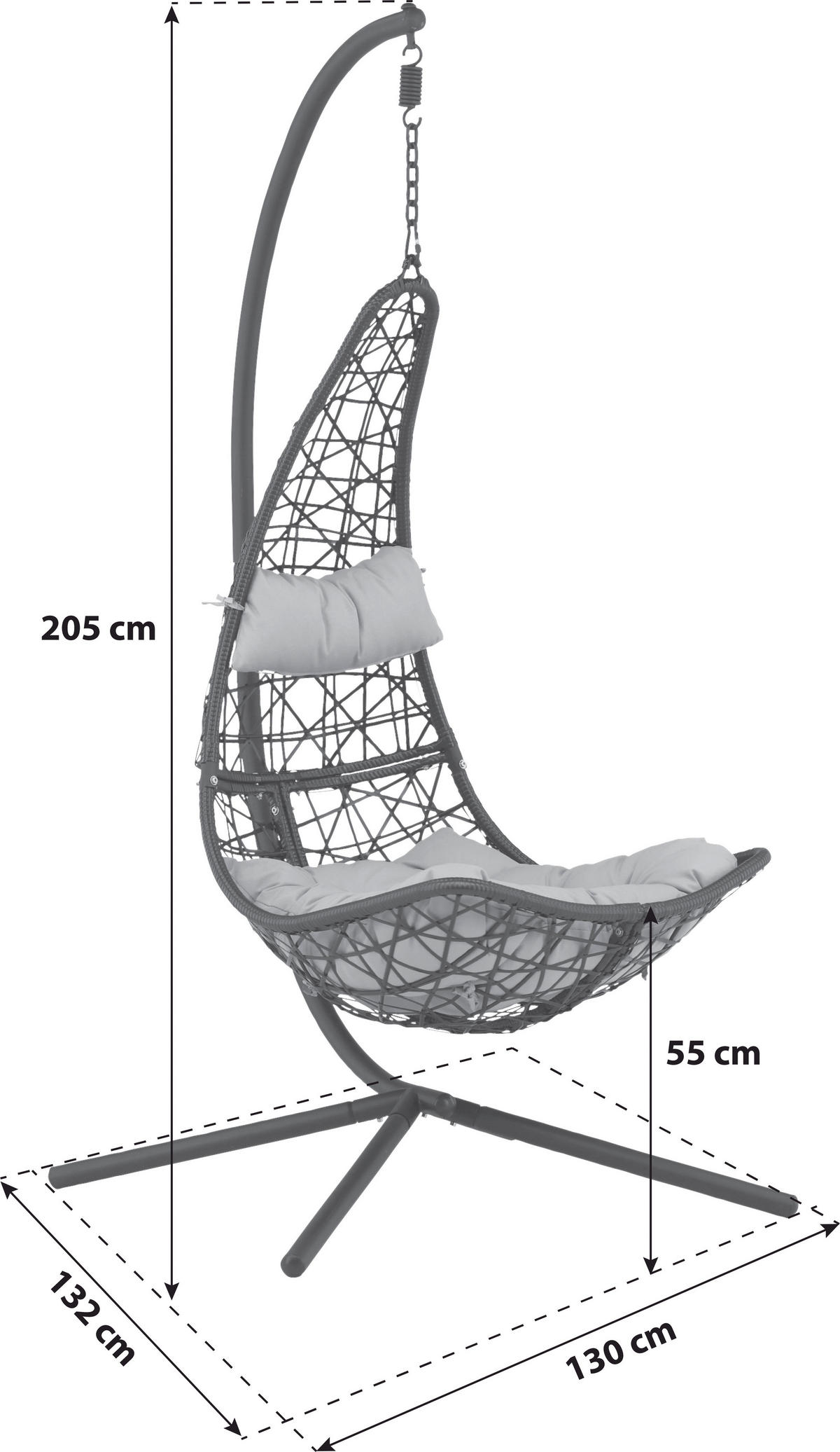 HÄNGFÅTÖLJ   132/205/130 cm  - grå/svart, Klassisk, plast (132/205/130cm) - Gardenson