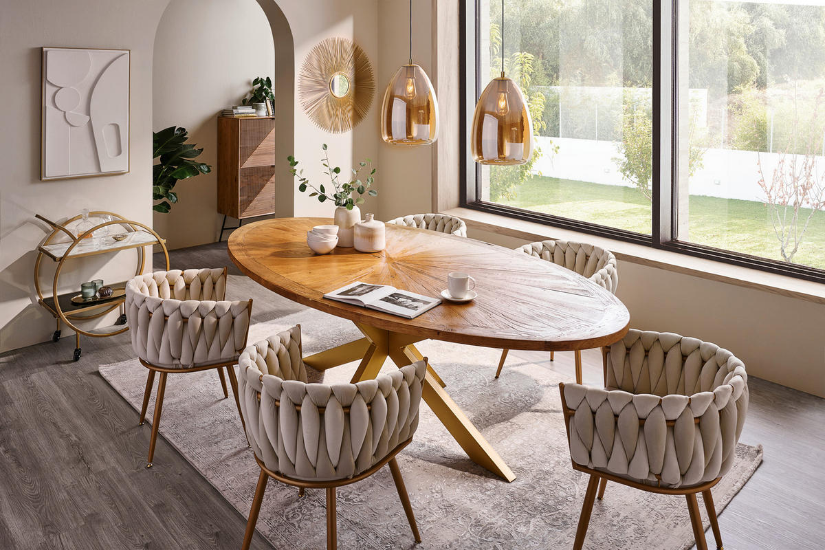 ESSTISCH Ulme massiv oval Ulmefarben, Goldfarben  - Ulmefarben/Goldfarben, LIFESTYLE, Holz/Metall (254/135/78cm) - Ambia Home