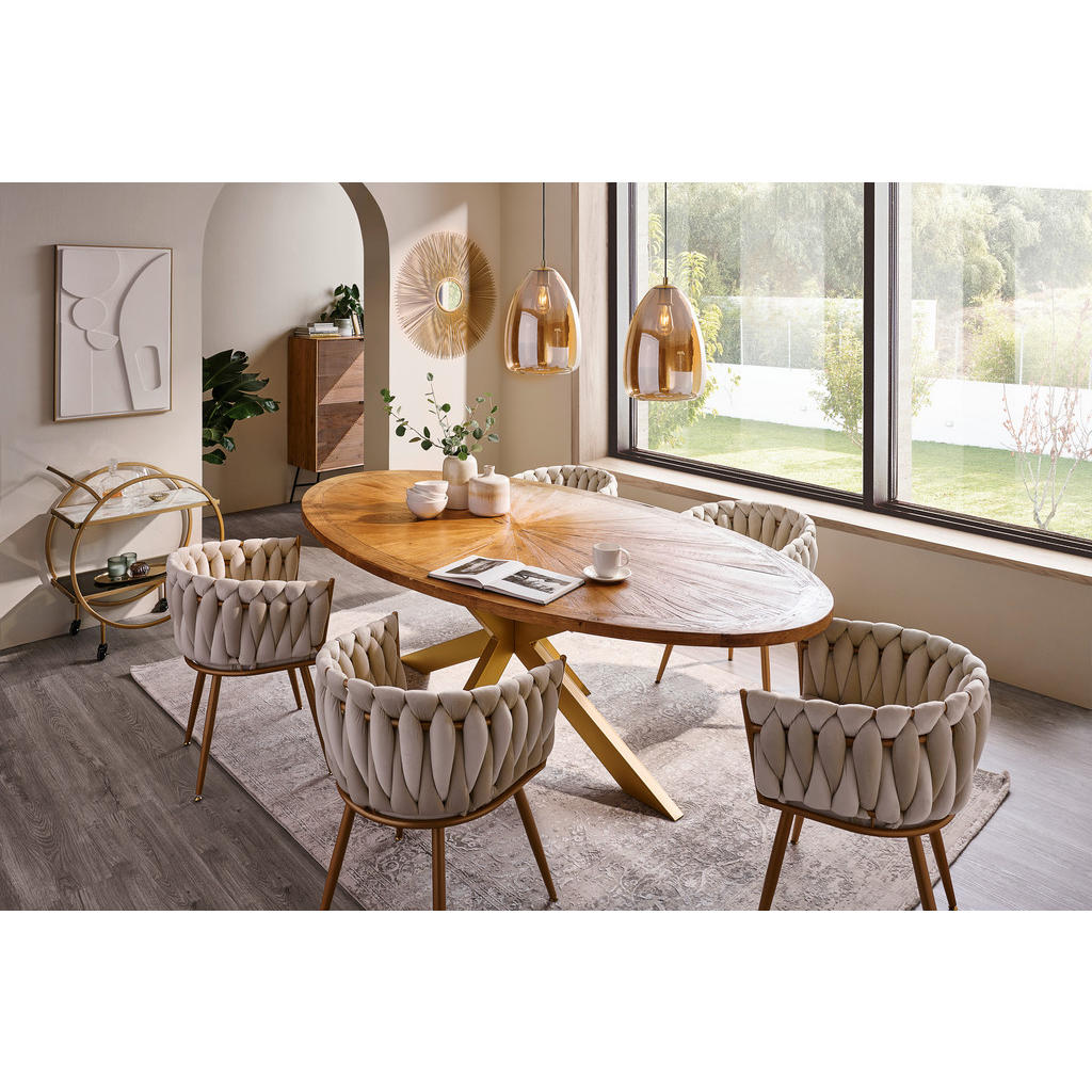 Thumbnail - Ambia Home Esstisch, Ulme, Gold, Holz, Ulme, massiv, oval, eckig, 135x78x254 cm, Esszimmer, Tische, Esstische, Esstische...