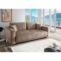 SCHLAFSOFA  mit Liegefunktion, Rücken echt Velours Hellbraun  - Hellbraun/Schwarz, MODERN, Kunststoff/Textil (245/86/126cm) - Livetastic