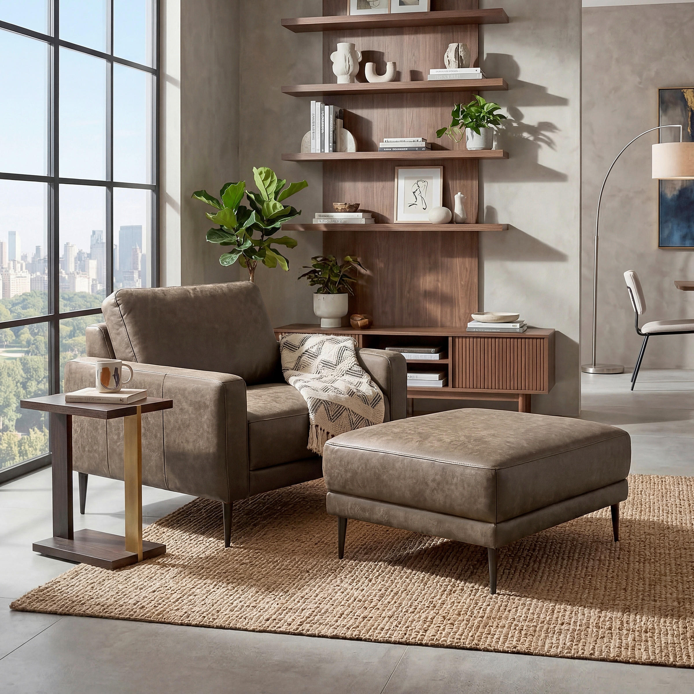 HOCKER in Textil, Leder Graubraun  - Graubraun/Schwarzchrom, Design, Leder/Textil (96/45/80cm) - Livetastic