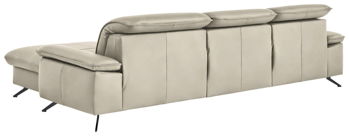 ECKSOFA  Echtleder Ecru  - Ecru/Schwarz, Design, Leder/Metall (307/169cm) - Beldomo Premium