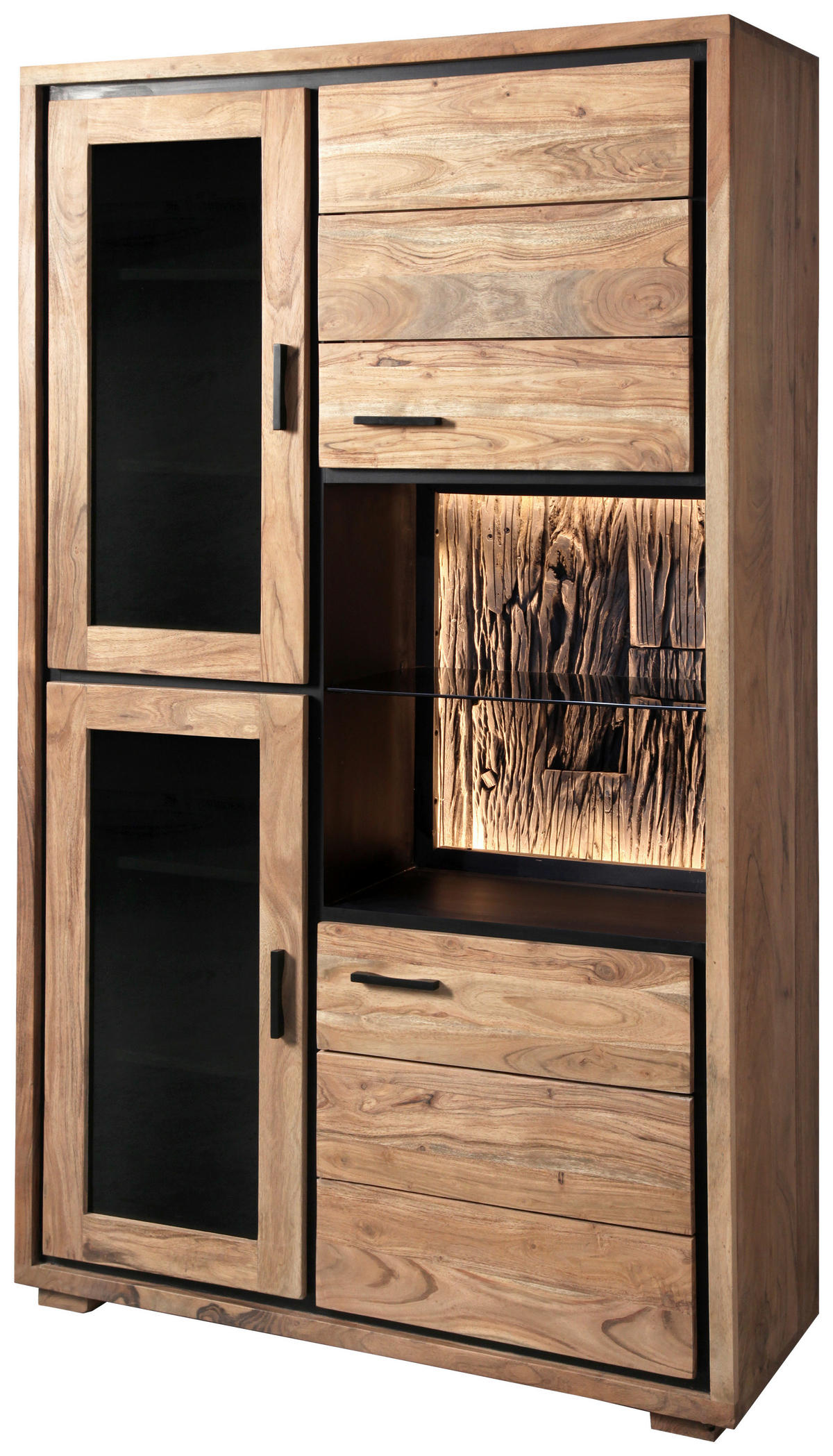 VITRINE in Hartholz Akazie Schwarz, Akaziefarben, Grau  - Schwarz/Akaziefarben, LIFESTYLE, Glas/Holz (103/180/40cm) - Landscape