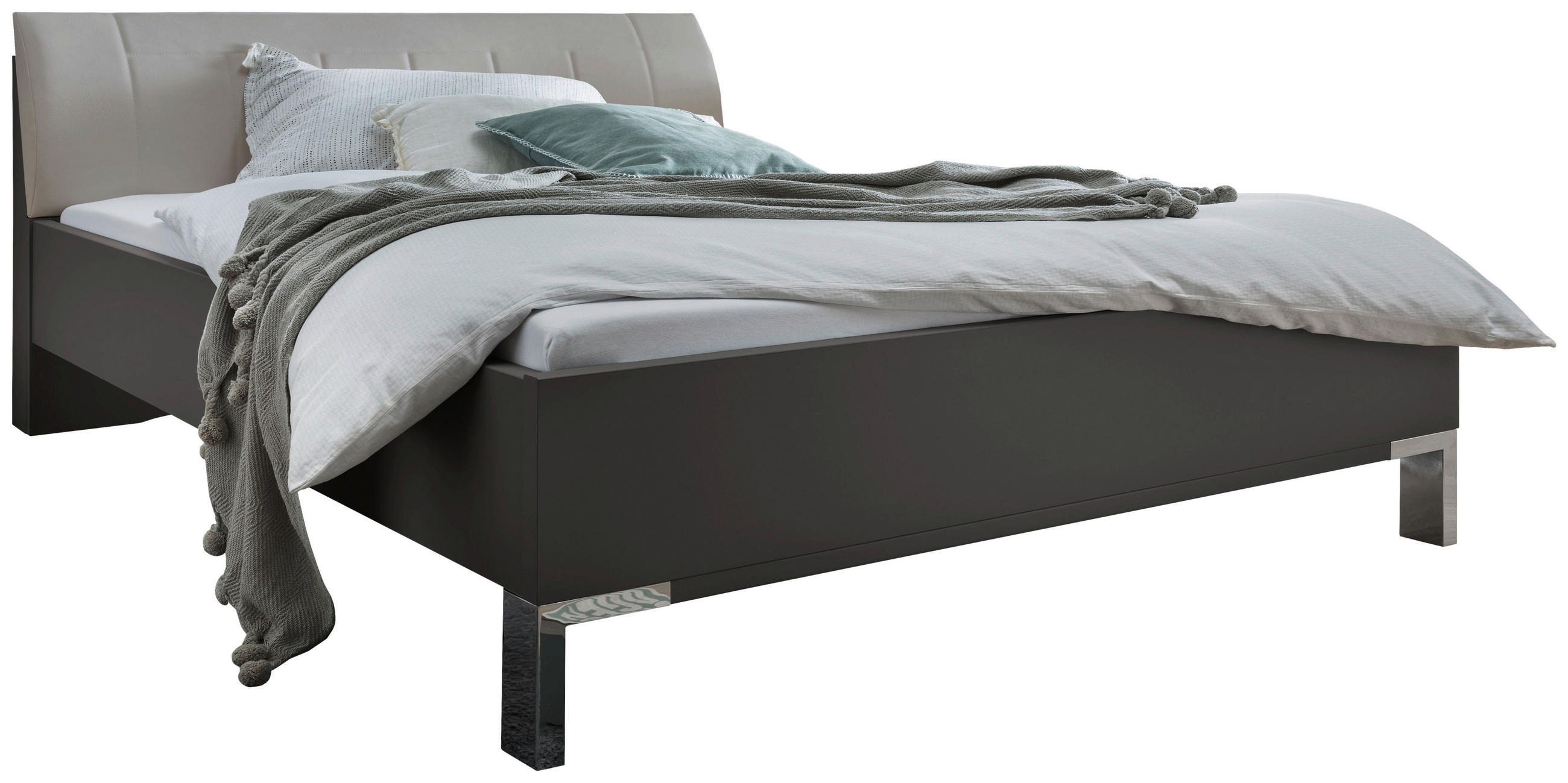 BETT 180/200 cm,  in Hellgrau, Dunkelgrau,  - Dunkelgrau/Hellgrau, KONVENTIONELL, Metall (180/200cm) - Venda