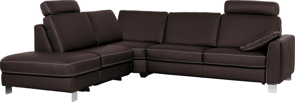 ECKSOFA in Echtleder Dunkelbraun  - Chromfarben/Dunkelbraun, KONVENTIONELL, Leder/Metall (245/272cm) - Valdera