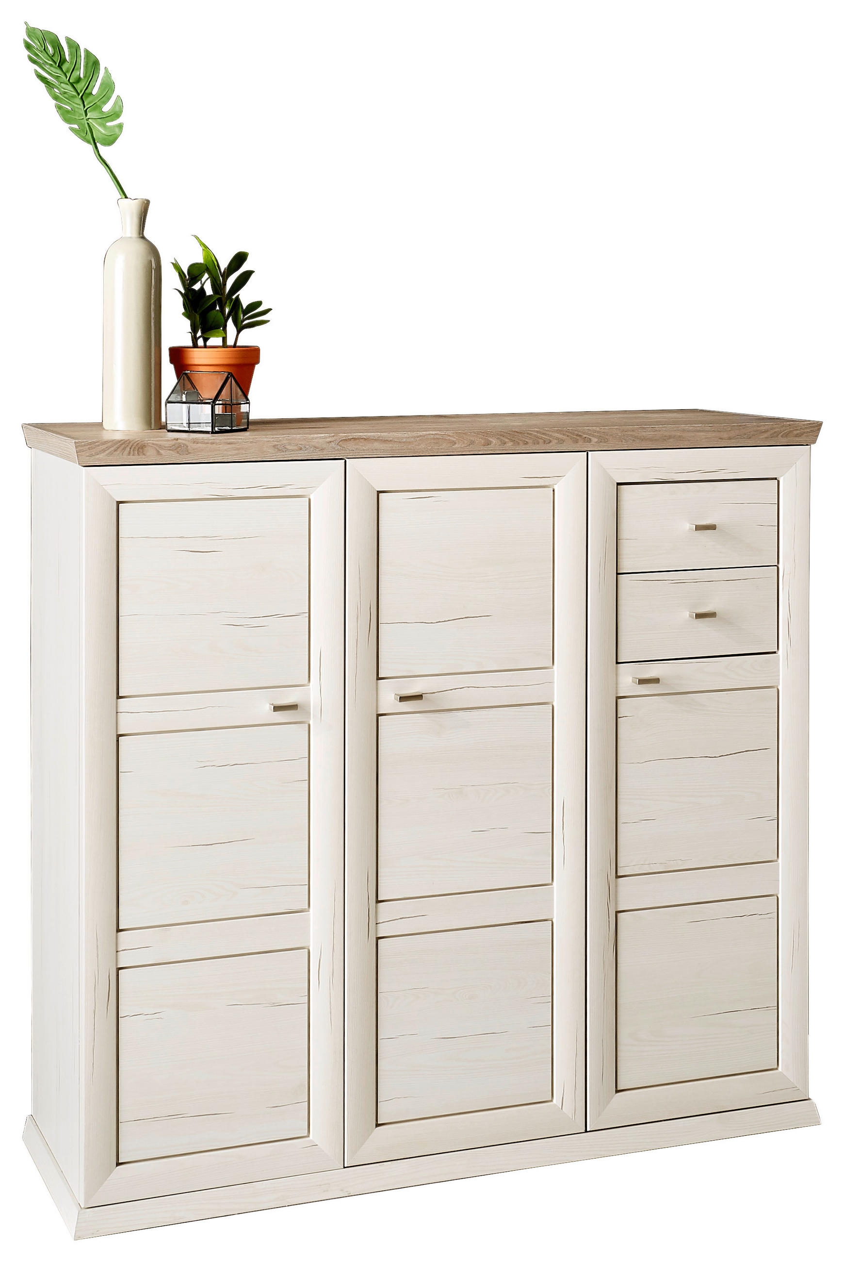 SKOSKÅP  i 133,4/123/42,5 cm  - vit/nickelfärgad, Lifestyle, trämaterial/plast (133,4/123/42,5cm) - Hom`in