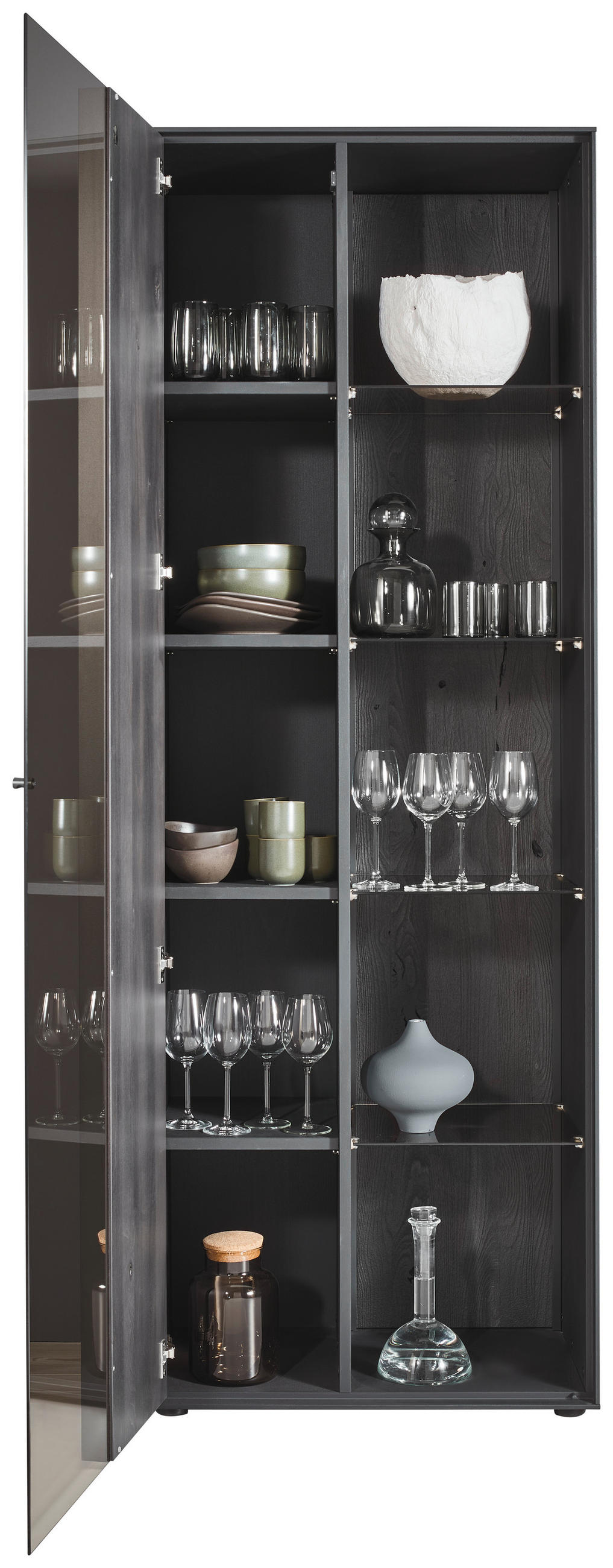 VITRINE  in massiv Kernbuche, Kernesche Anthrazit  - Anthrazit/Schwarz, Design, Glas/Holz (72/204/44cm) - Johann Jakob
