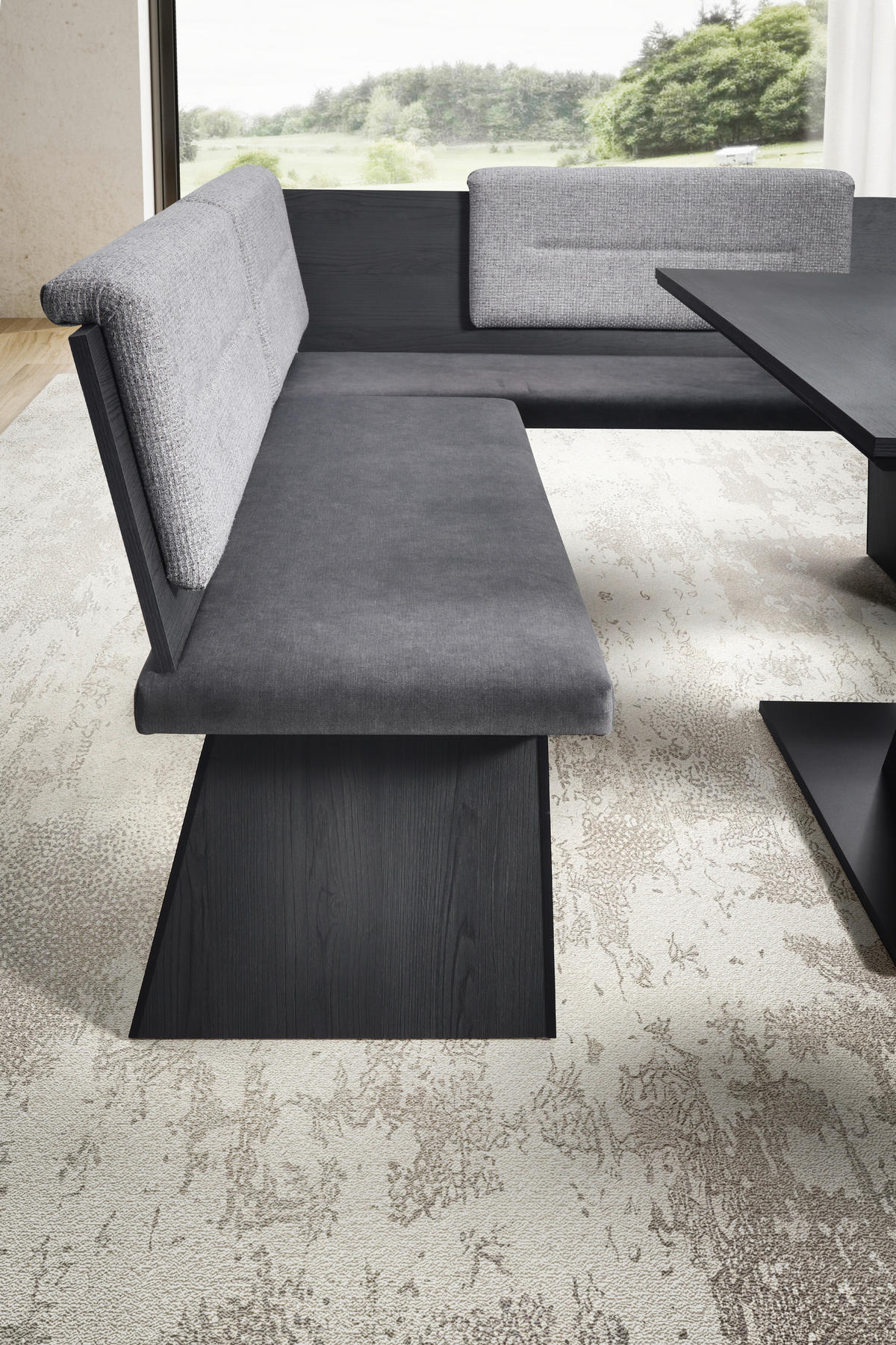 ECKBANKGRUPPE in Textil, Holzwerkstoff Grau, Schwarz, Hellgrau  - Hellgrau/Schwarz, KONVENTIONELL, Holzwerkstoff/Textil (205/155cm) - Cantus