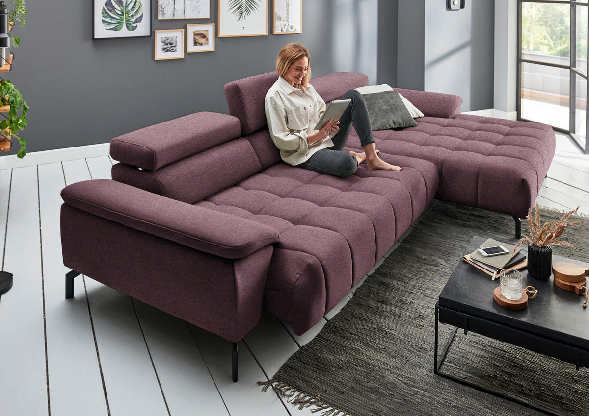 ECKSOFA in Chenille Beere  - Beere/Schwarz, Design, Textil/Metall (329/190cm) - Beldomo Style