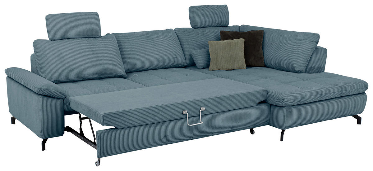 ECKSOFA in Cord, Velours Petrol  - Petrol/Schwarz, Design, Textil/Metall (291/197cm) - Beldomo Style