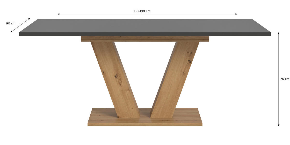 AUSZIEHTISCH Grau rechteckig  ausziehbar  - Eiche Artisan/Grau, Trend, Holzwerkstoff (150-190/76/90cm)