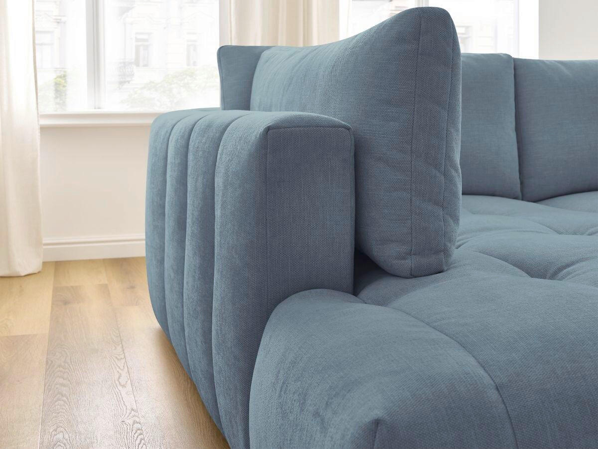 ECKSCHLAFSOFA FUJI Leinenoptik Hellblau  inkl.  - Schwarz/Hellblau, MODERN, Kunststoff/Textil (204/282cm)