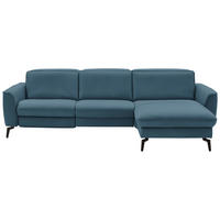 ECKSOFA in Echtleder Blau  - Blau/Schwarz, Natur, Leder/Metall (281/168cm) - Valdera