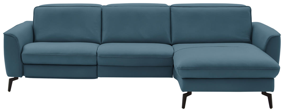 ECKSOFA in Echtleder Blau  - Blau/Schwarz, Natur, Leder/Metall (281/168cm) - Valdera