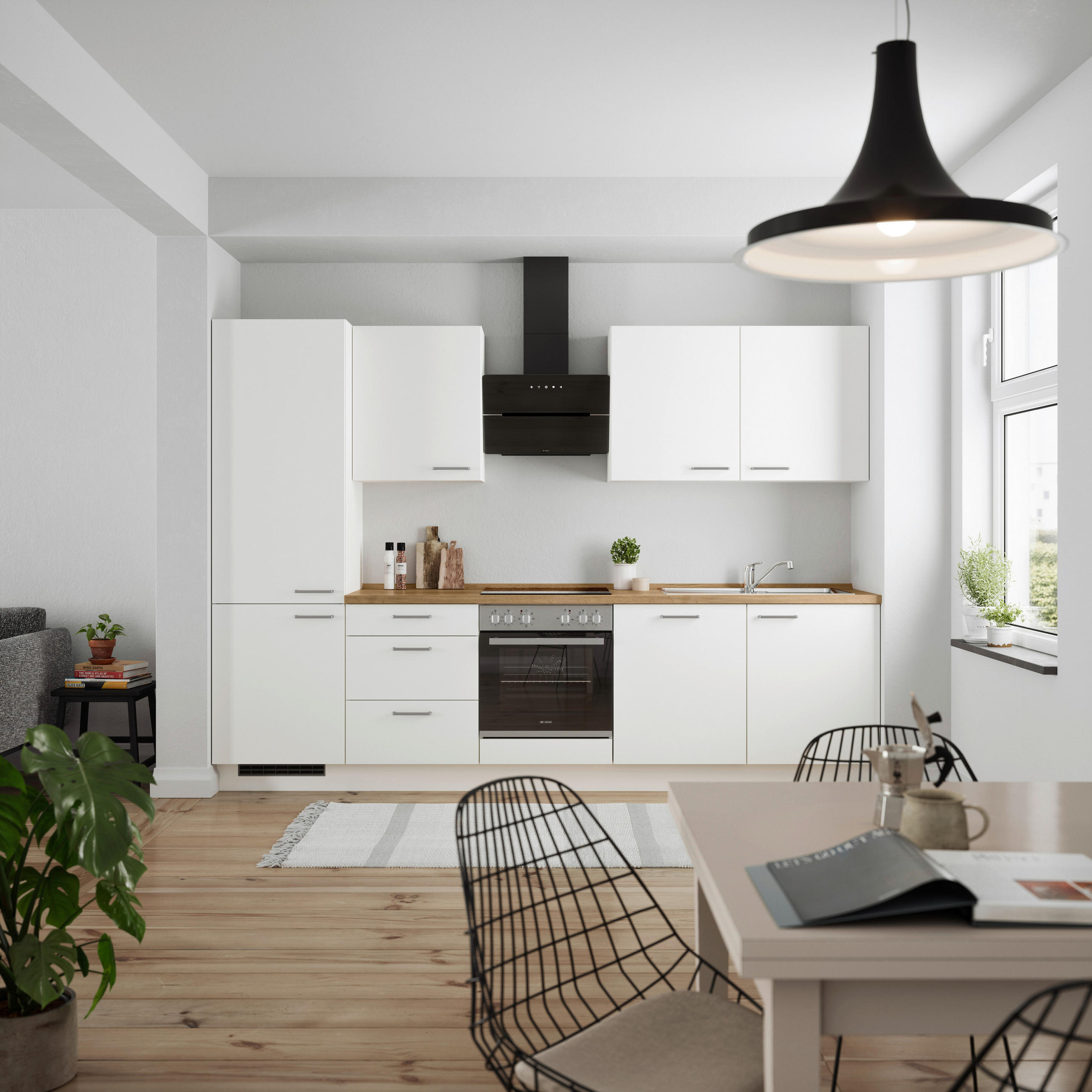 KÜCHENBLOCK Touch 300 cm  in Weiß, Eichefarben  - Edelstahlfarben/Eichefarben, MODERN, Holzwerkstoff/Metall (300cm) - Nobilia
