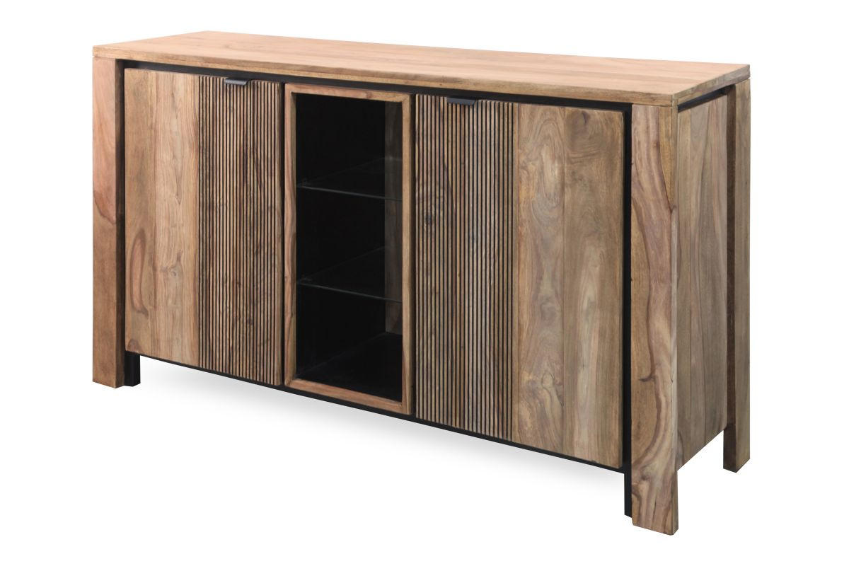 KOMÓD 150/85/40 cm  - natúr színű/fekete, Modern, Üveg/fém (150/85/40cm) - Livetastic