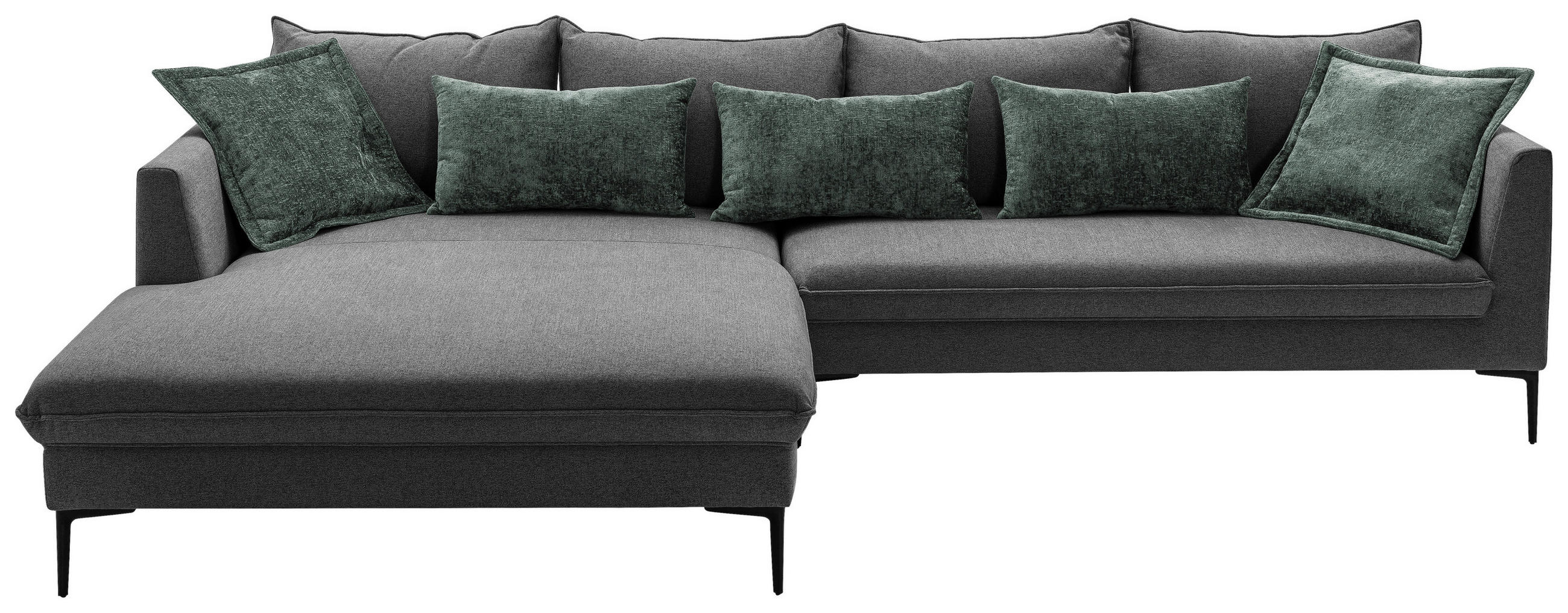 ECKSOFA Dunkelgrau Flachgewebe  - Dunkelgrau/Schwarz, Design, Textil/Metall (187/321cm) - Livetastic