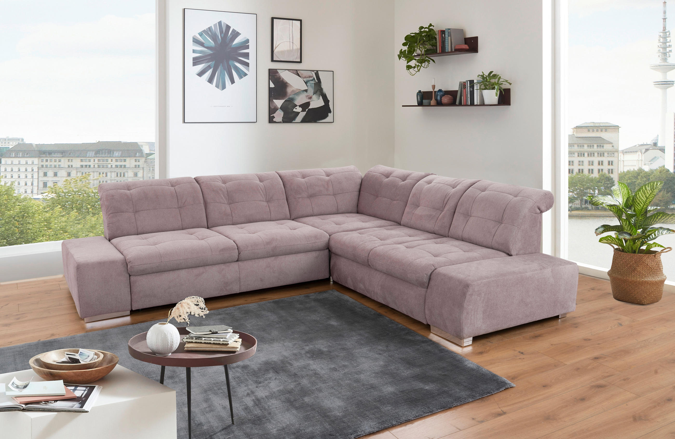 ECKSOFA in Flachgewebe Flieder  - Chromfarben/Flieder, Modern, Kunststoff/Textil (283/254cm) - Sit & More